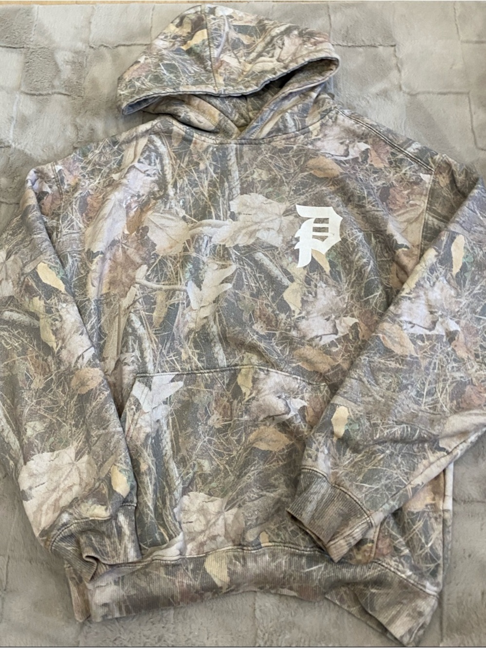 Primitive Men's Camo Hooded Sweatshirt in Beige and Brown with White Logo